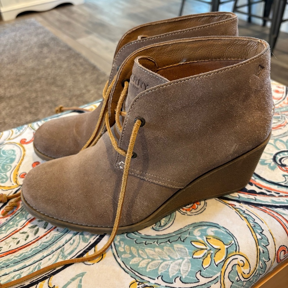 Sperry Stella Camel Suede Lace-Up Wedge Booties